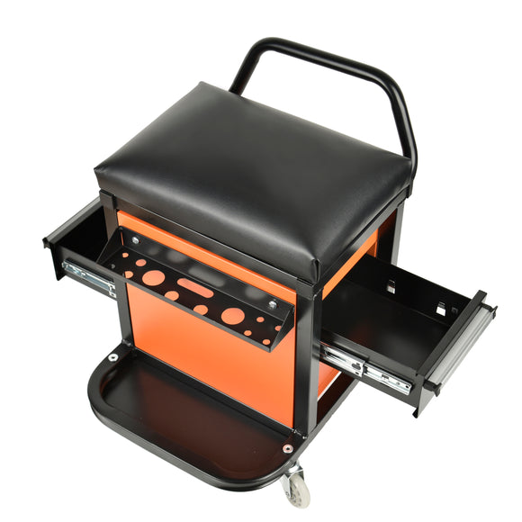Aain Rolling Workshop Mechanics Creeper Seat with 2 Tool Storage Drawers Under Seat, Screwdriver Bracket, Padded Stool for Mechanic Tools, 300 Pounds Capacity
