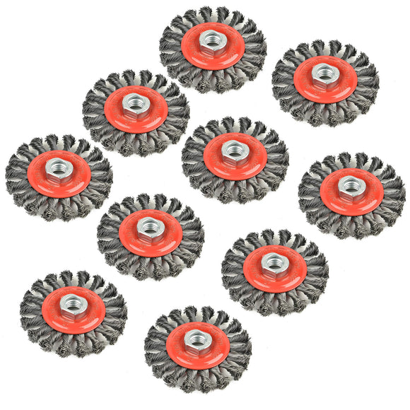 Aain 10 Pack Steel Wire Wheel Brush,Knotted Wire Brush 4 inch for Cleaning Rust, Stripping and Abrasive, for Drill Attachment