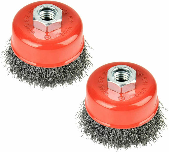 AAIN 2-Pack 3-Inch Crimped Wire Cup Brush Set, 5/8
