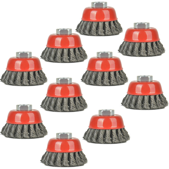 AAIN 10 Pieces - 3 Inch Twisted Knotted Wheel Cup Brush with 5/8